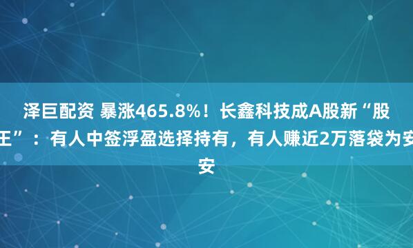 泽巨配资 暴涨465.8%！长鑫科技成A股新“股王” ：有人中签浮盈选择持有，有人赚近2万落袋为安